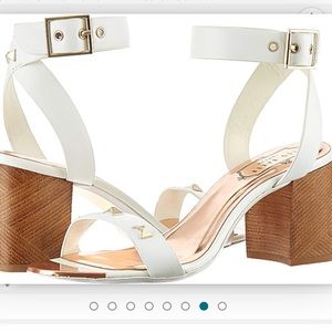 Ted Baker White and Wood Block Heel Ankle Strap Sandals